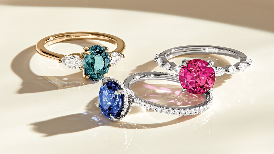 Three colored gemstone rings