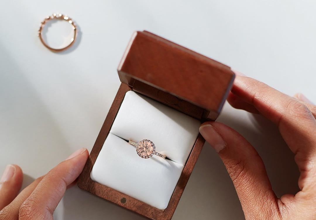 Gemstone engagement ring in box