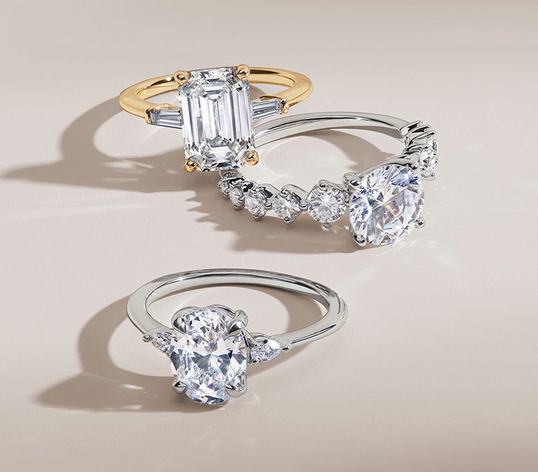 Yellow gold and white gold diamond engagement rings