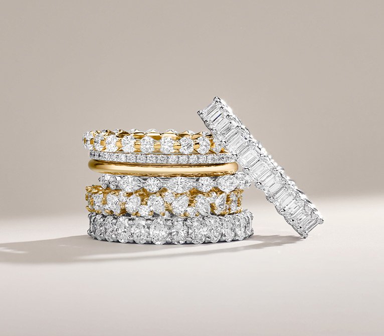 Stack of diamond eternity rings