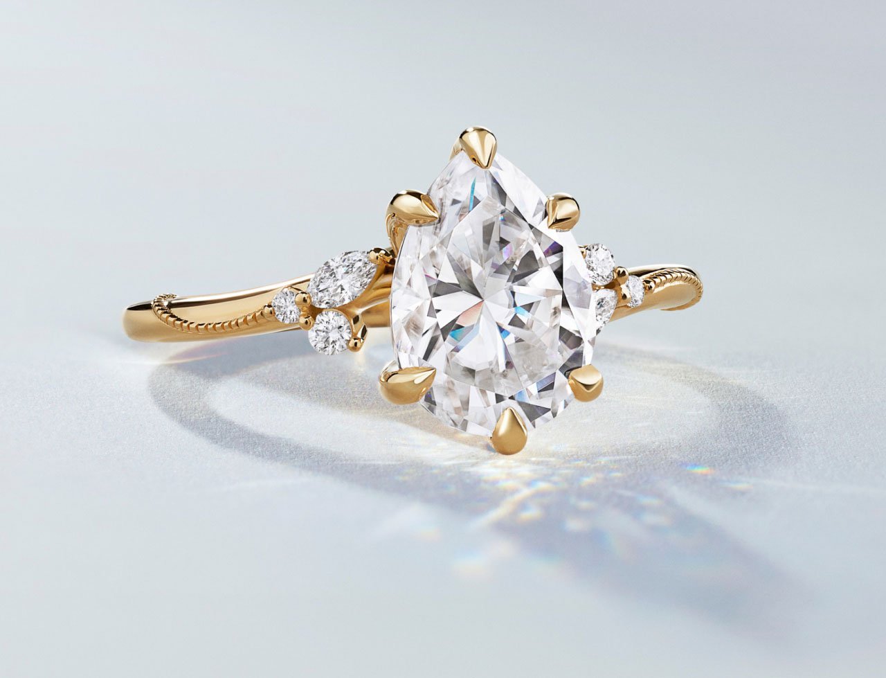 Pear diamond engagement ring from Brilliant Earth's Camellia collection.
