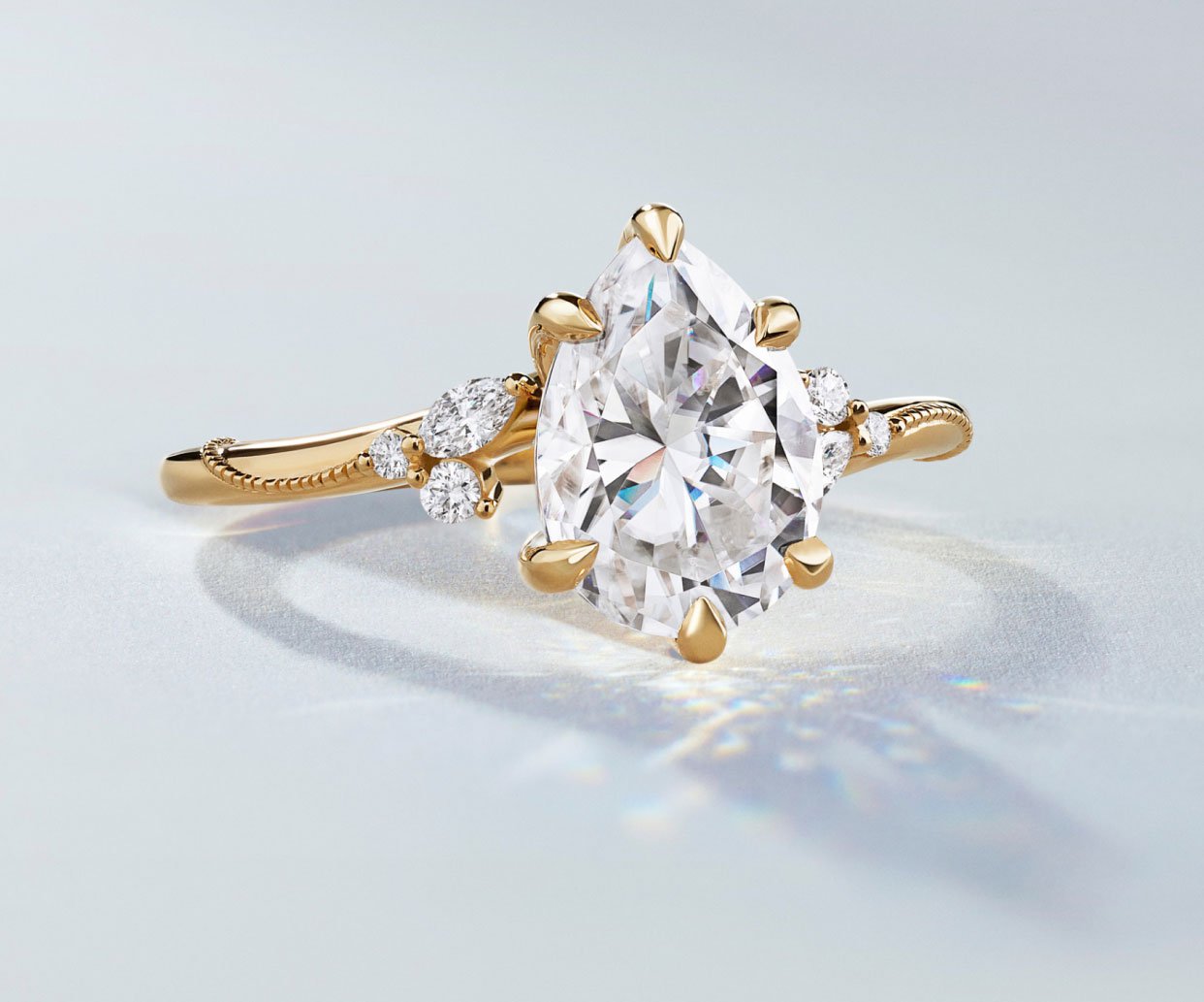 Pear diamond engagement ring from Brilliant Earth's Camellia collection.