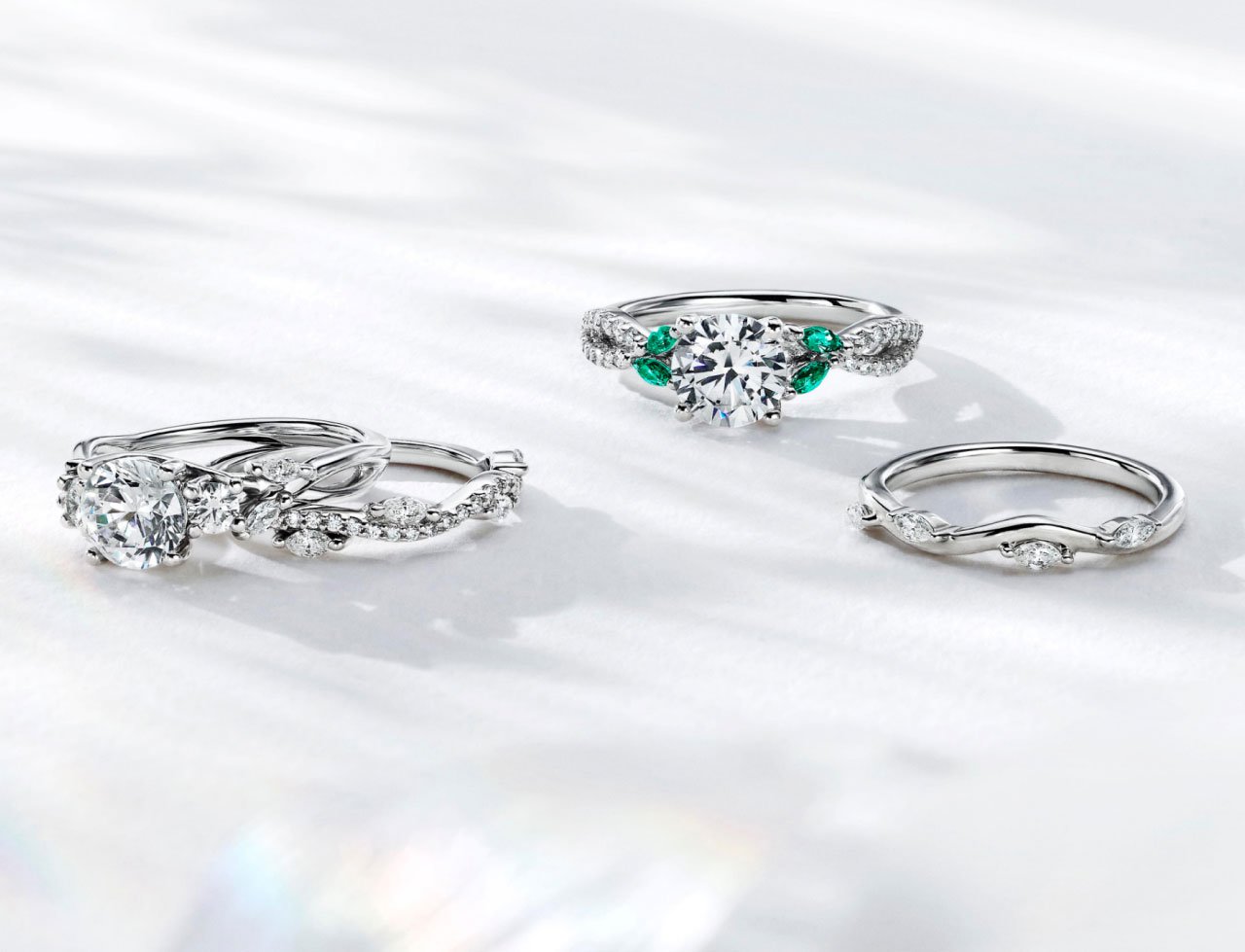 Diamond and gemstone engagement and wedding rings from Brilliant Earth's Willow collection.
