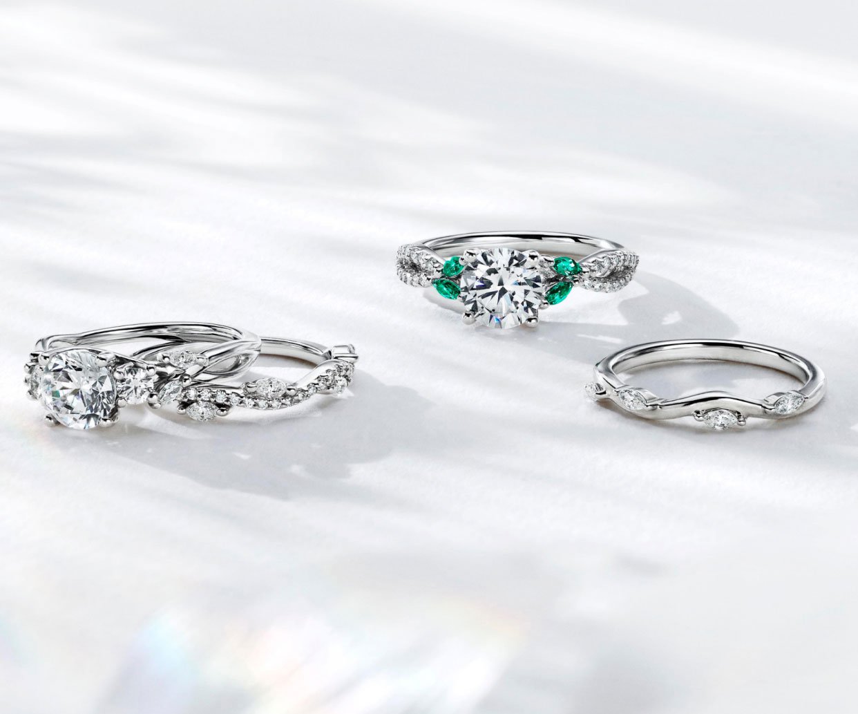 Diamond and gemstone engagement and wedding rings from Brilliant Earth's Willow collection.