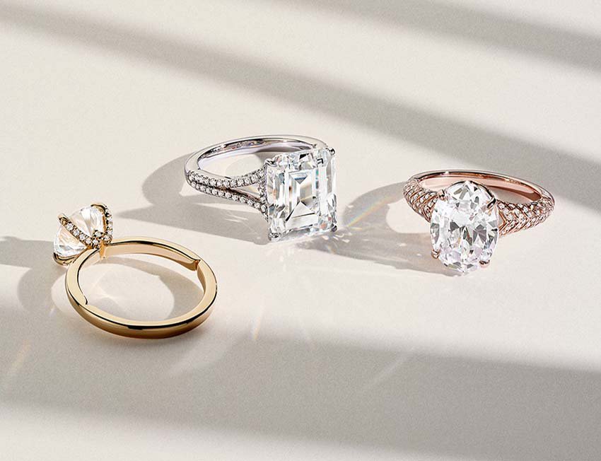 Trio of distinct diamond engagement rings