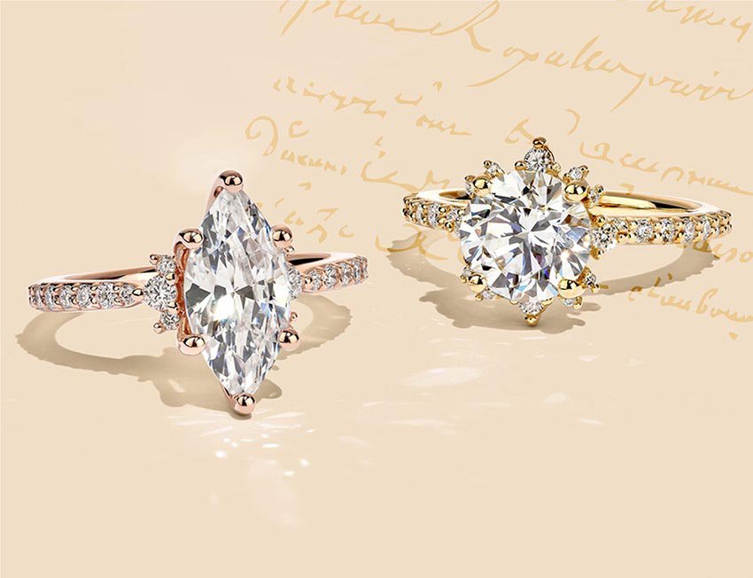 Pair of unique diamond engagement rings
