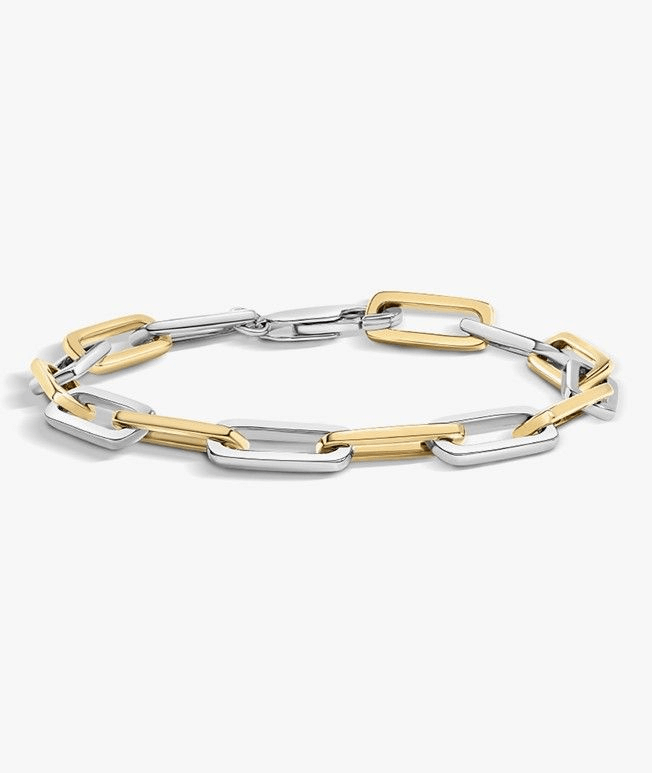 Yellow gold and silver paperclip bracelet