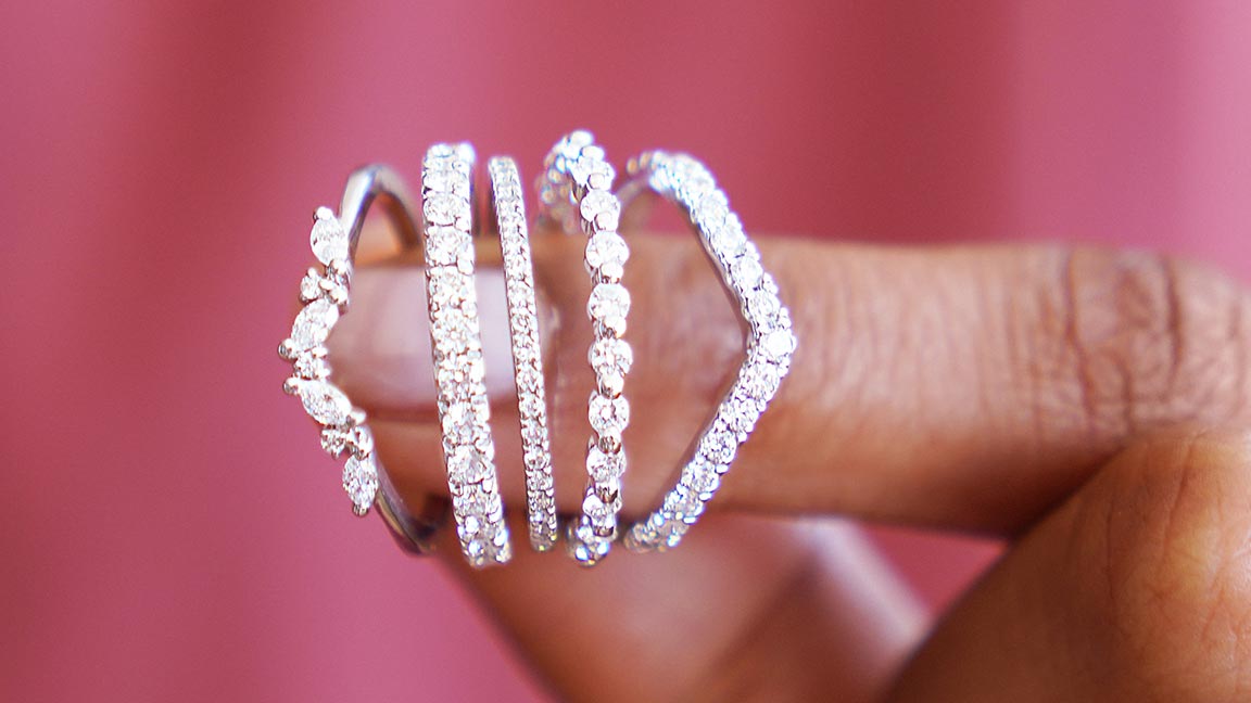 stack of lustrous white gold diamond rings