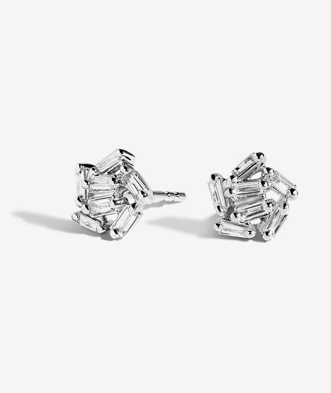 Unique baguette cluster diamond earrings