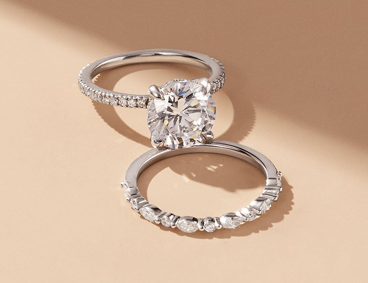 White gold, diamond engagement ring and wedding band.
