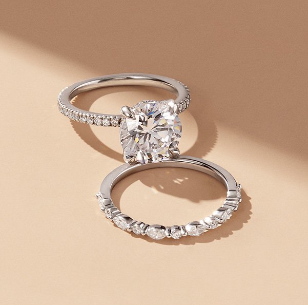 White gold, diamond engagement ring and wedding band.