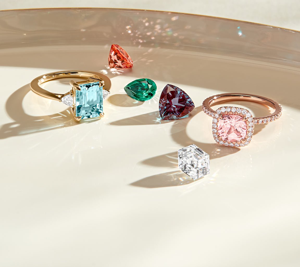 A variety of colorful gemstone engagement rings