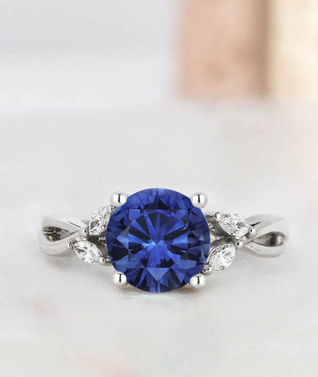 Blue sapphire white gold engagement ring