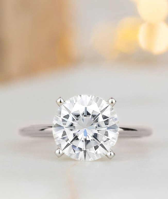 White gold moissanite gemstone engagement ring