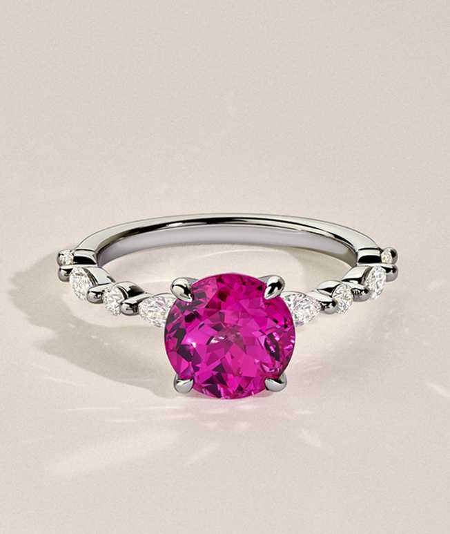 Pink gemstone white gold engagement ring