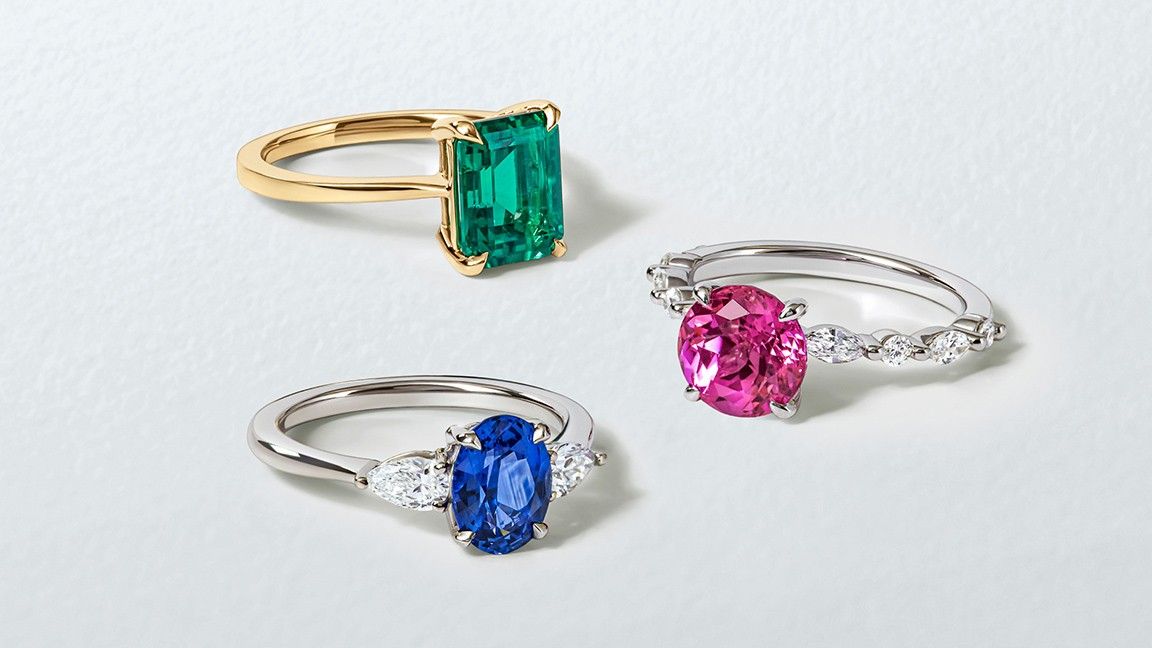 Assortment of sapphire engagement rings.