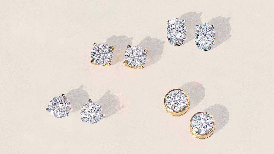 four pairs of ethically-sourced diamond earrings