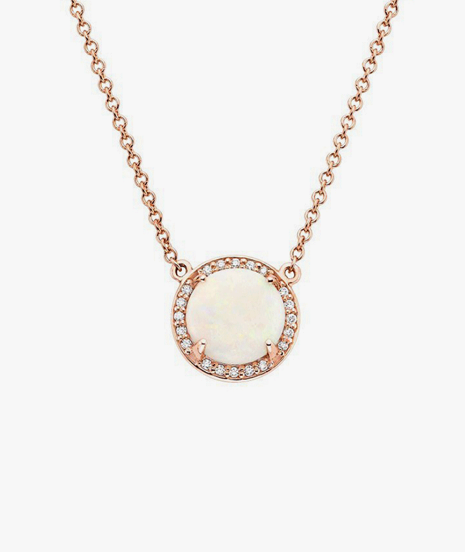Rose gold diamond halo opal pendant