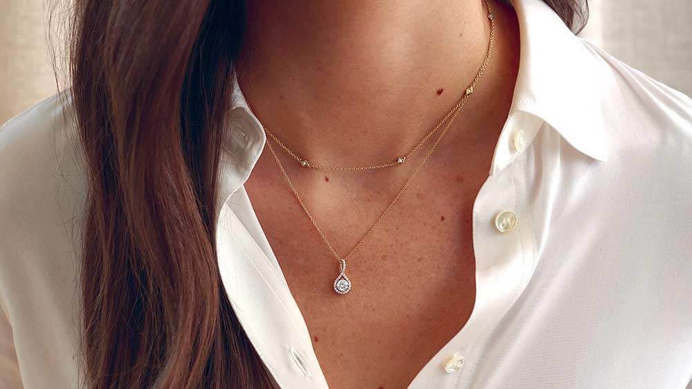 Woman wearing a diamond necklace