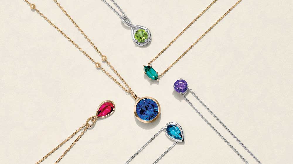 Variety of colored gemstone necklaces