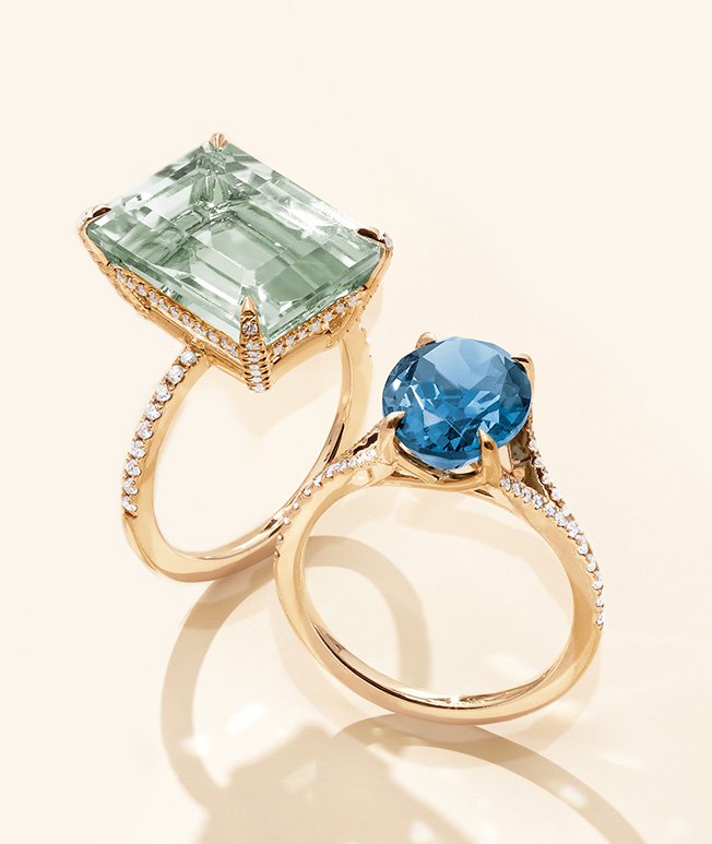 Gold, diamond accented, gemstone cocktail rings.