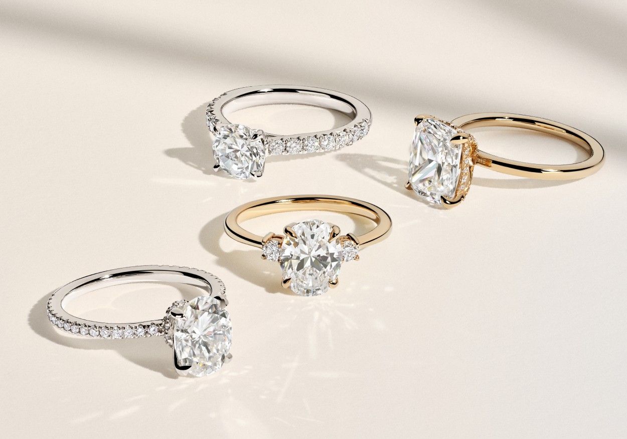 Variety of diamond engagement rings.
