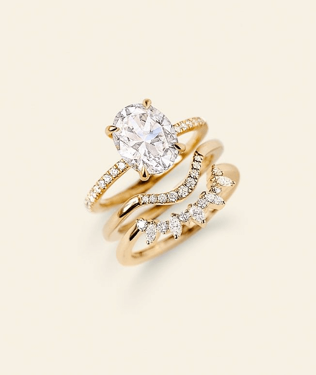 Variety of yellow gold diamond contour wedding rings