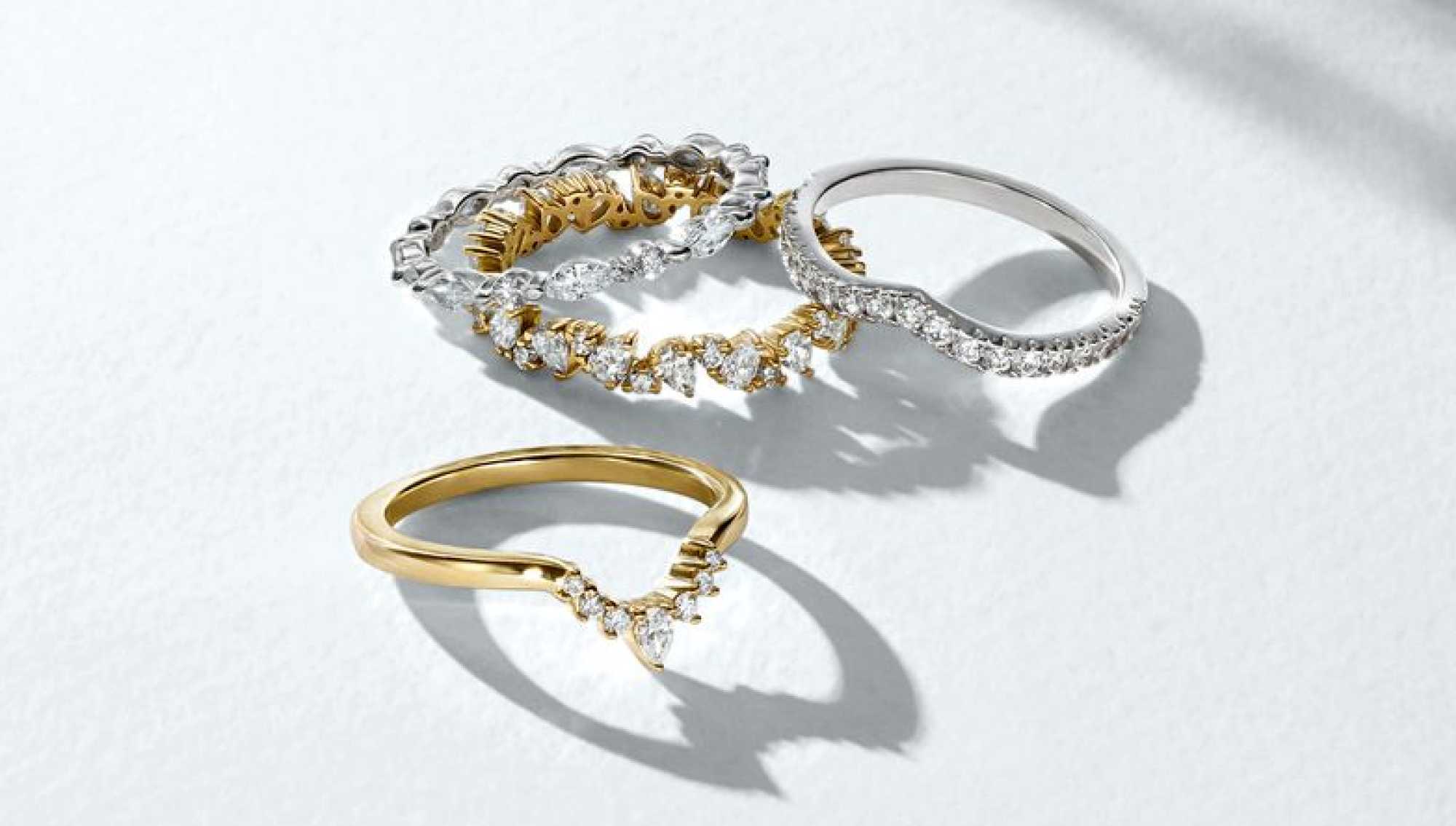 Assortment of women’s diamond wedding rings.