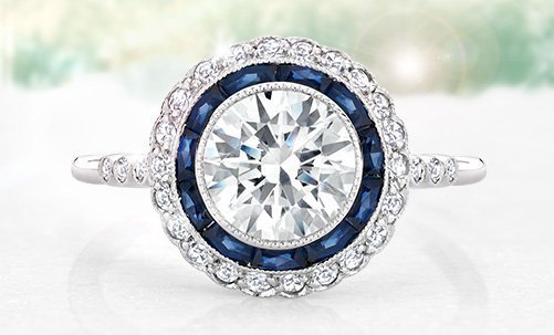 One-of-a-kind vintage ring with diamond and sapphire halos