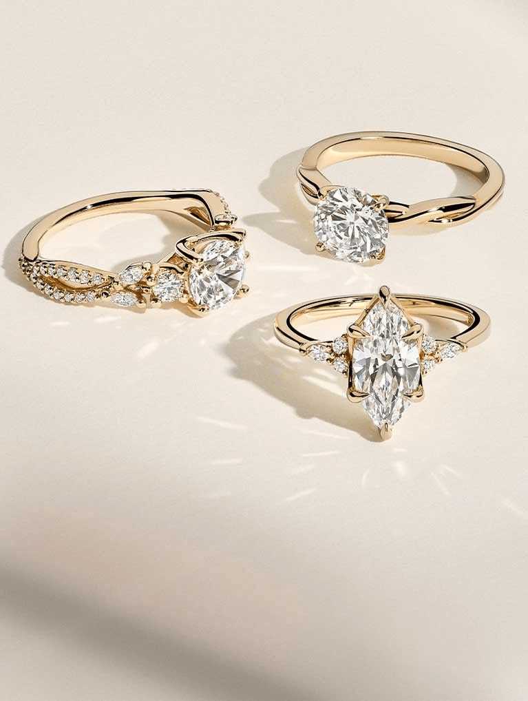 Variety of yellow gold nature inspired engagement rings