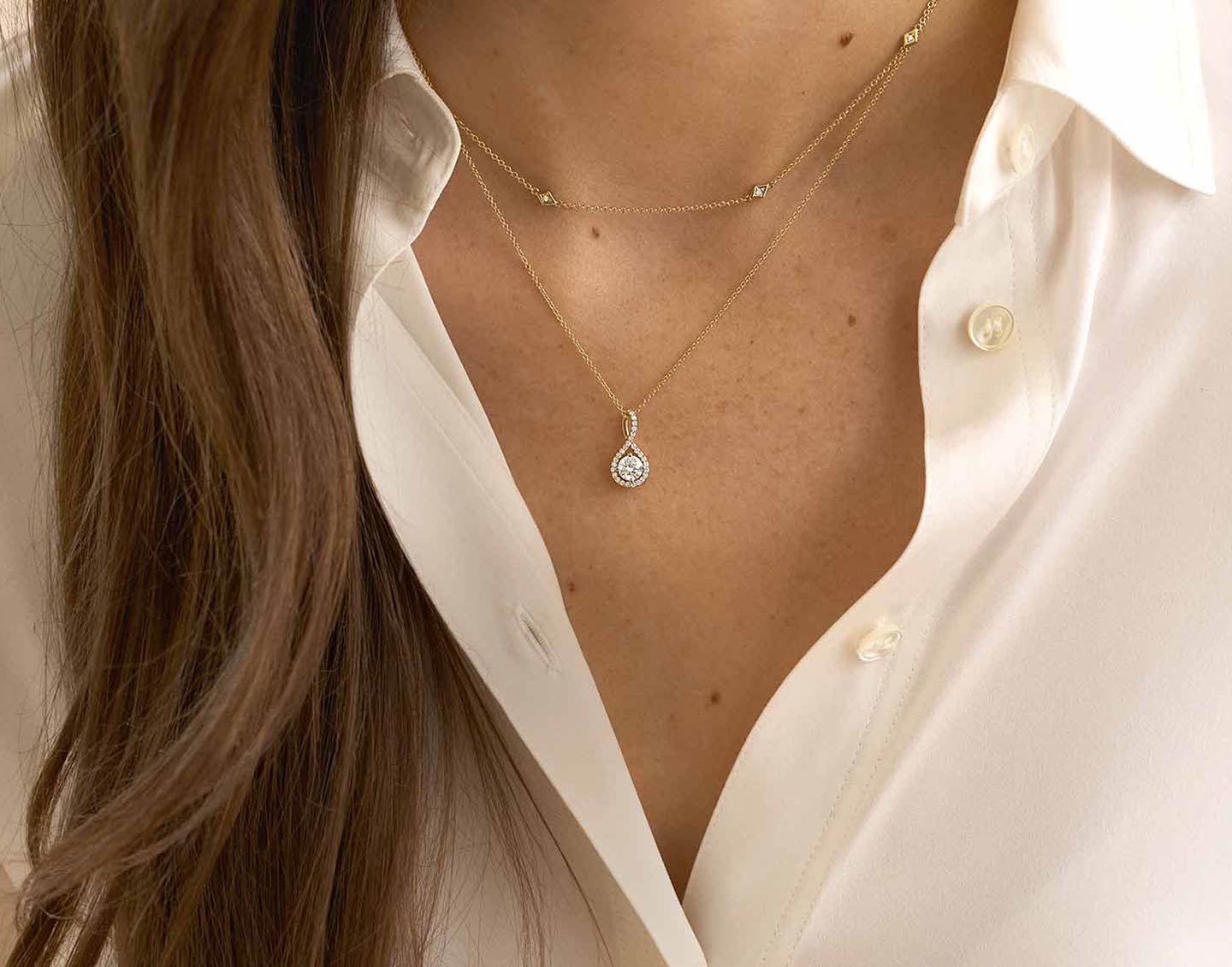 Model wearing CYO diamond necklace