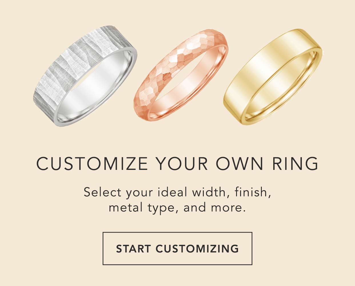 Variety of customizable men's wedding rings.
